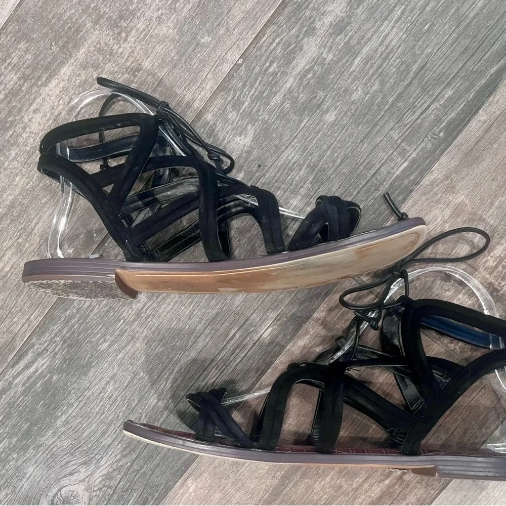 Sam Edelman Sandals Womens 10 Gemma Black Suede Leather Gladiator Lace Up Shoes